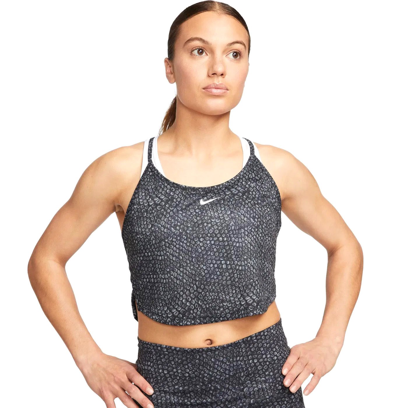 Nike Dri-Fit One Printed Crop Training Kadın Atlet Siyah